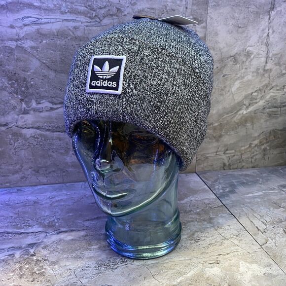 adidas Originals Men's OSFA Black White Tall Fit Utility Beanie Knit Hat - Picture 3 of 8